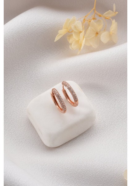 925 Ayar Gümüş Rose Kaplama 18 mm Zikron Taşlı Halka Küpe fiyatları