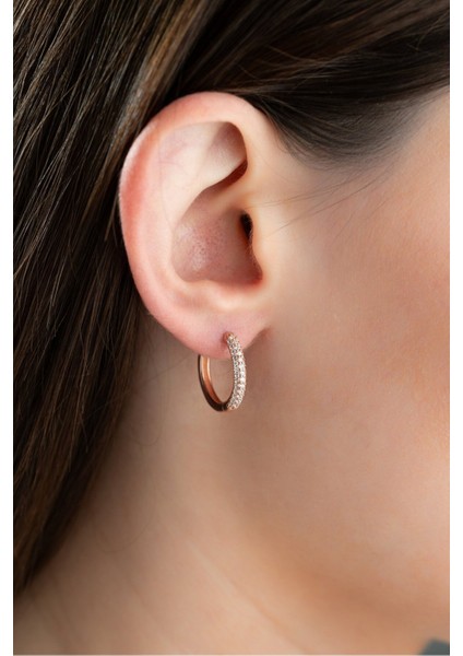 925 Ayar Gümüş Rose Kaplama 18 mm Zikron Taşlı Halka Küpe modelleri