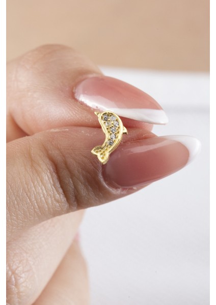 925 Ayar Gümüş Yunus Balığı Minimal Gold Küpe