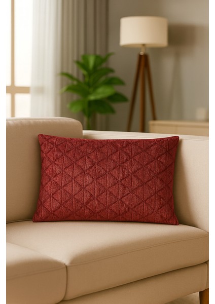 Scarlet Weave Kadife Üçgen Desenli Kırmızı Dolgulu Kırlent 43X43 ve 30X50 cm Dekoratif Yastık fiyatları