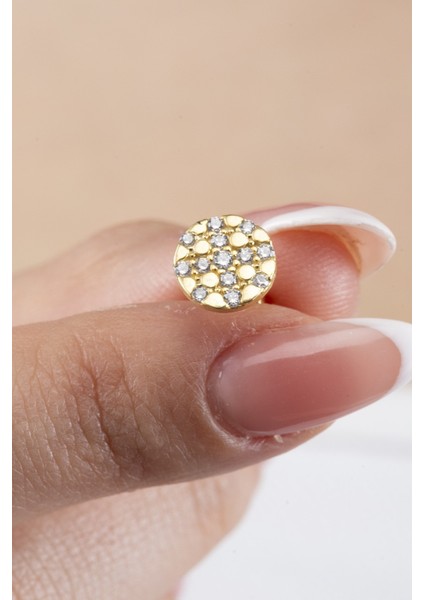925 Ayar Gümüş Yuvarlak Model Gold Kadın Küpe
