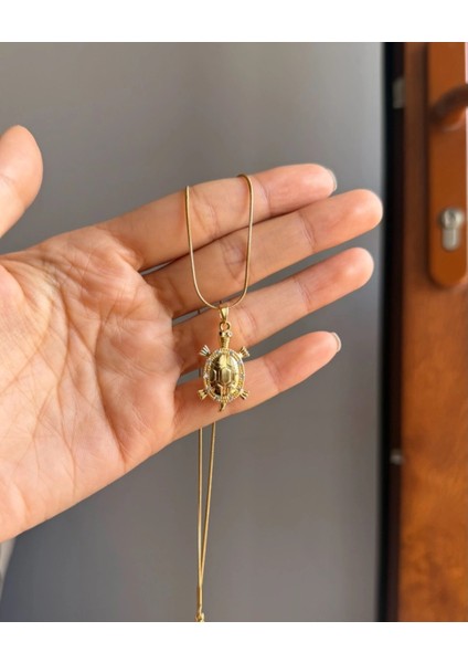 Kaplumbağa Modeli Çelik Gold Kolye