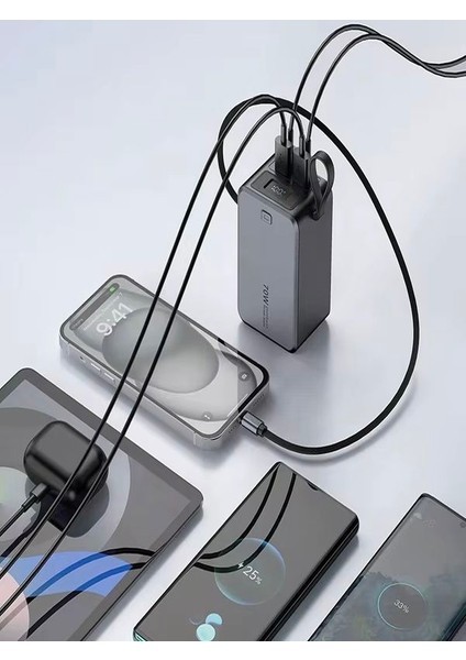 20000MAH 70W Hızlı Şarj Powerbank | LCD Ekran | 2x USB + 2x Type-C | Type-C Kablolu Çıkışlı modelleri