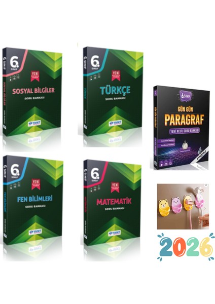 6.sınıf Türkçe-Matematik-Fen -Sosyal + 6.sınıf Gün Gün Paragraf Set Fiş Tutuculu