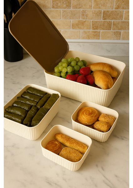 Multi 4'lü Saklama Kabı Kahvaltılık Bej - Krem fiyatları