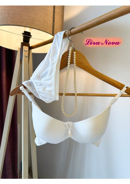 3'lü Takım Kırmızı Beyaz Pembe Çizgili Destekli B Cup Sütyen Takımı