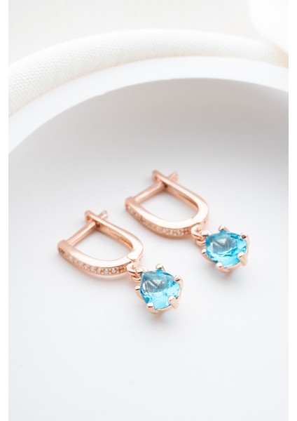 925 Ayar Gümüş Rodyum Kaplama Aquamarine Damla Taşlı Küpe