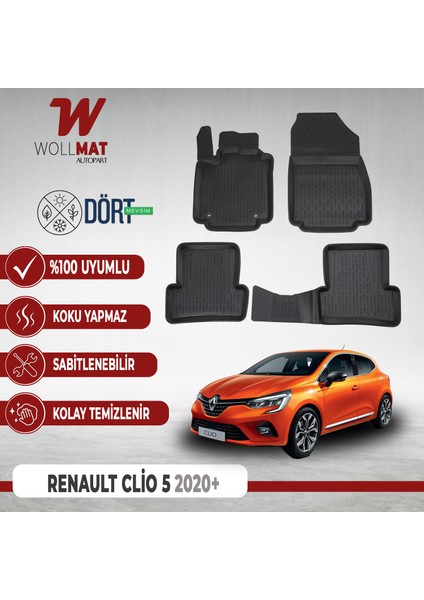 Renault Clio 5 Uyumlu Paspas 2020 2025 Arası Uyumlu 3D Havuzlu Paspas Seti