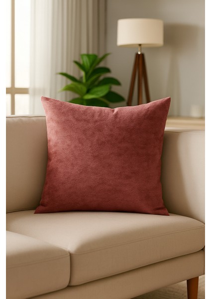 Dusty Rose Kadife Dolgulu Kırlent 43X43 cm – Pembe Düz Desen, Lüks Dekoratif Yastık