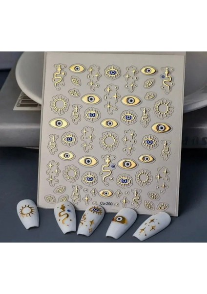 Altın Kaplama Yılan ve Göz Tırnak Süsleme Stickerı Nail Art Süslemeleri