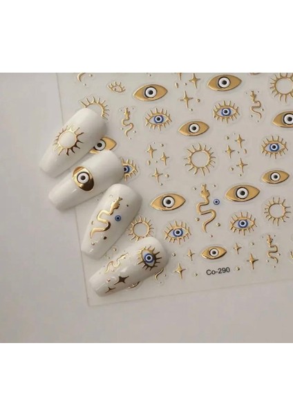 Altın Kaplama Yılan ve Göz Tırnak Süsleme Stickerı Nail Art Süslemeleri modelleri