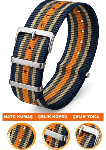 18MM-20MM-22MM-37MM Saatlerle Uyumlu Nato Kumaş Tekstil Saat Kordonu Kayışı Nato-Model-37
