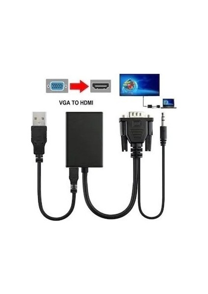 VGA To HDMI Dönüştürücü Çevirici Kablo Adaptör Görüntü Ses Destekli indirimleri