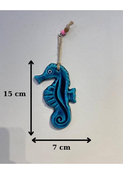 El Yapımı Seramik Denizatı Duvar Süsü – 15X7 cm Nazar Boncuklu Dekoratif Askılı