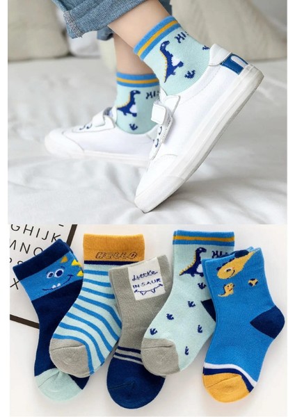 5 Çift Dinazor Desenli Indigo Bebek Çorap ve Çocuk Çorabı Hobins Sportswear & Company