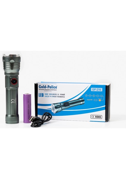 Gold Police GP-216 Şarjlı El Feneri Güçlü Tg LED 2000 Lümen ( Lisinya ) fiyatları