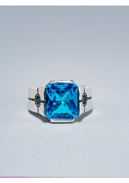 Parlak, Gösterişli Mavi Zirkon Taşlı El Yapımı 925 Ayar Gümüş Yüzük - Harika Hediye Seçeneği