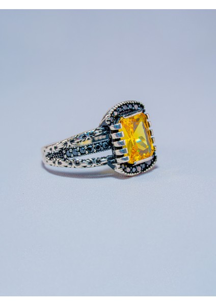 Parlak Sarı Renk Doğal Taşlı El Yapımı 925 Ayar Gümüş Yüzük - Şık Hediye Seçeneği fiyatları