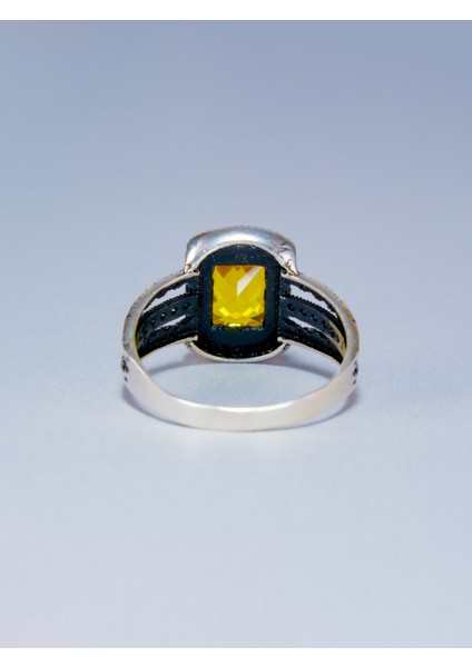 Parlak Sarı Renk Doğal Taşlı El Yapımı 925 Ayar Gümüş Yüzük - Şık Hediye Seçeneği fırsatları