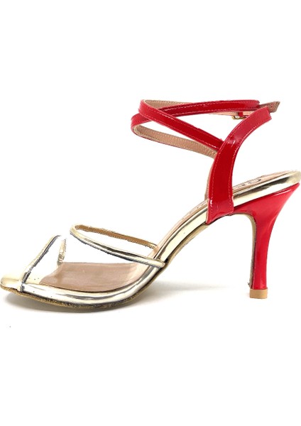 𝐕𝐈𝐕𝐄𝐋𝐋𝐀 | 𝐆𝐄𝐋𝐓𝐎𝐍𝐘® Tango • Düğün • Gece • Özel Gün • Kırmızı Rugan & Altın Bantlı Işıltılı Kadın Topuklu Ayakkabı fiyatları