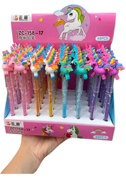 Unicorn Yumurtlayan Kurşun Kalem 48’li Kutu Renkli, Eğlenceli, Sürpriz Oyuncaklı Yazı Kalemi Seti Hediyelik Kalem Takımı