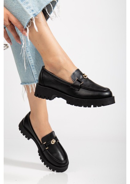 Suins Premium Chapel Model Toka Detaylı Kadın Siyah Kahve Loafer Ayakkabı