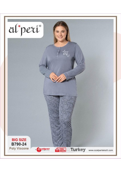 790-24 Büyük Beden Kadın Uzun Kollu Pijama Takım