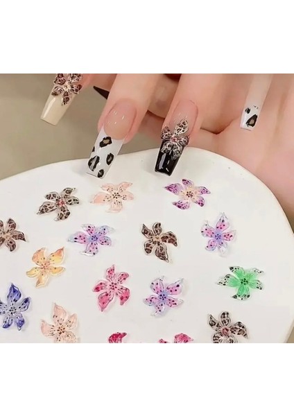 10 Adet Rastgele Renkli Reçine Kawaii Çiçek Tırnak Süsü Nail Art Süslemeleri modelleri
