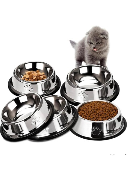 Paslanmaz Çelik Kaymaz Tabanlı Kedi/köpek Mama ve Su Kabı