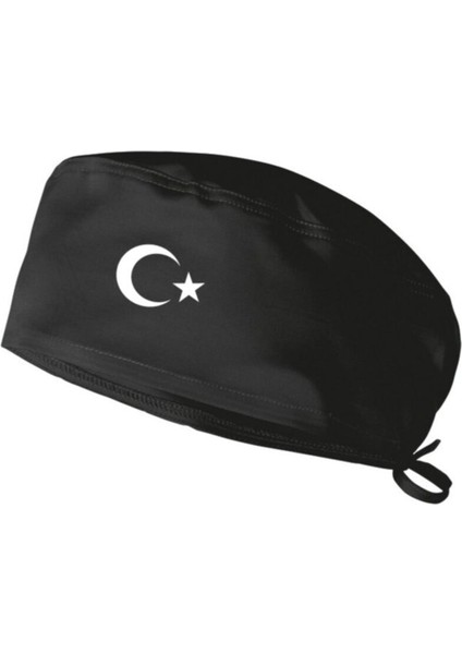 Store Özel Ayyıldız Baskılı Siyah Cerrahi Bone Şef Bonesi