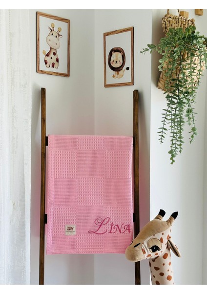 Ftbabycollection %100 Pamuk Waffle Kumaş Kişiye Özel Nakışlı Bebek Battaniyesi – Isim Yazılabilir (Pembe) fiyatları