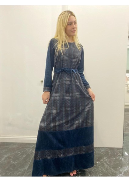 Kadın Uzun Kollu Nubuk Kadife Uzun Elbise fiyatları