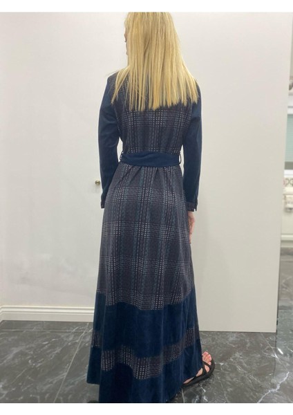 Kadın Uzun Kollu Nubuk Kadife Uzun Elbise modelleri