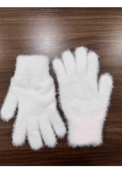 Beyaz Peluş Kışlık Yumuşak Dokulu Eldiven (Standart) modelleri