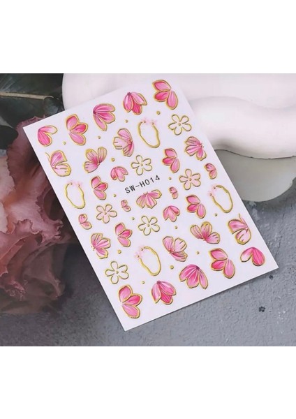 3D Pembe Çiçekli Tırnak Süsleme Stickerı Nail Art Süslemeleri fiyatları