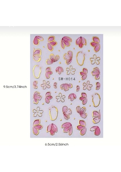 3D Pembe Çiçekli Tırnak Süsleme Stickerı Nail Art Süslemeleri modelleri