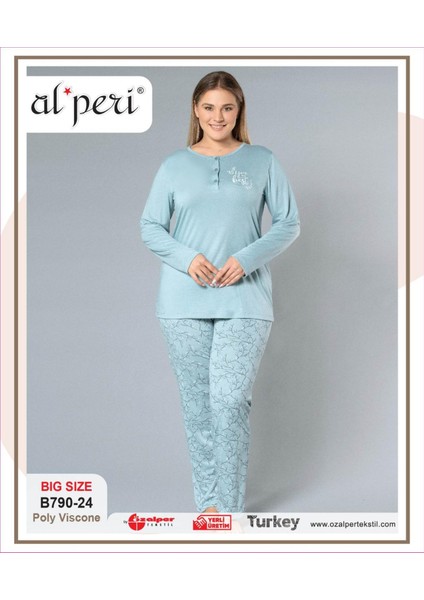 790-24 Büyük Beden Kadın Uzun Kollu Pijama Takım