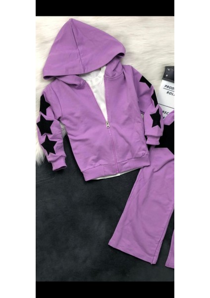 Kız Çocuk Yıldız Aplike Üçlü Takım - Hırka - Body - Pantolon - %100 Pamuklu fiyatları