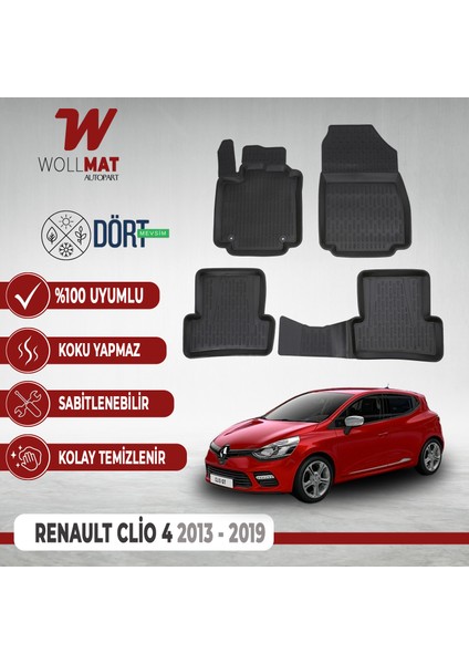 Renault Clio 4 Uyumlu Paspas 2013 2019 Arası 3D Havuzlu Paspas Seti