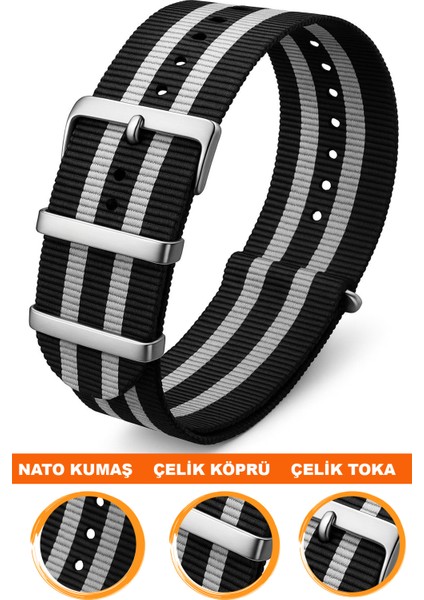 18MM-20MM-22MM-24MM Saatlerle Uyumlu Nato Kumaş Tekstil Saat Kordonu Kayışı Nato-Model-17