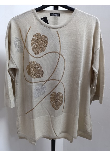 Büyük Beden Simli Örme Taş Işlemeli Truvakar Kol 42-44-46-48 Bedenlere 70 cm Boy Merserize Bluz modelleri