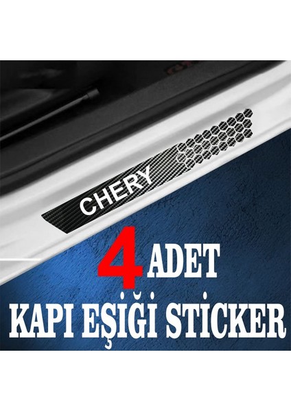 Chery Uyumlu Özel Oto Kapı Eşikleri Sticker Karbon 4 Adet