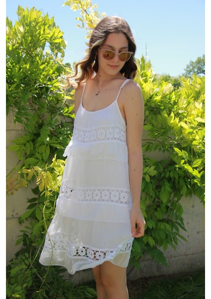 Kadın Beyaz Ayarlabilir Askılı Naturel Elbise fiyatları