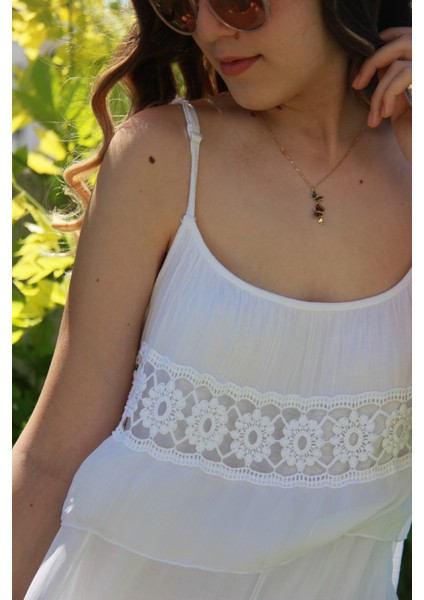 Kadın Beyaz Ayarlabilir Askılı Naturel Elbise modelleri