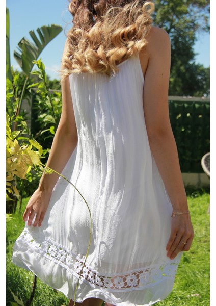 Kadın Beyaz Ayarlabilir Askılı Naturel Elbise fırsatları