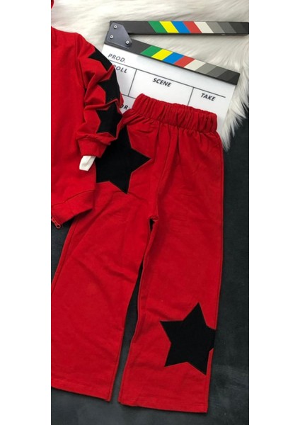 Kız Çocuk Yıldız Aplike Üçlü Takım - Hırka - Body - Pantolon - %100 Pamuklu fırsatları