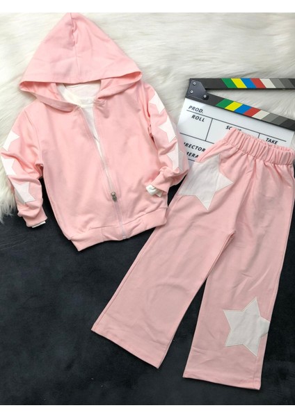 Kız Çocuk Yıldız Aplike Üçlü Takım - Hırka - Body - Pantolon - %100 Pamuklu