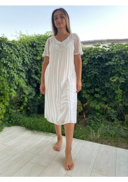 Kadın Beyaz Dantelli Elbise