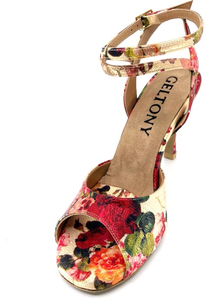 𝐅𝐋𝐎𝐑𝐀𝐍𝐀 | 𝐆𝐄𝐋𝐓𝐎𝐍𝐘® Tango • Düğün • Gece • Özel Gün • Çiçek Desenli Parlak Kumaşlı Zarif Kadın Topuklu Ayakkabı
