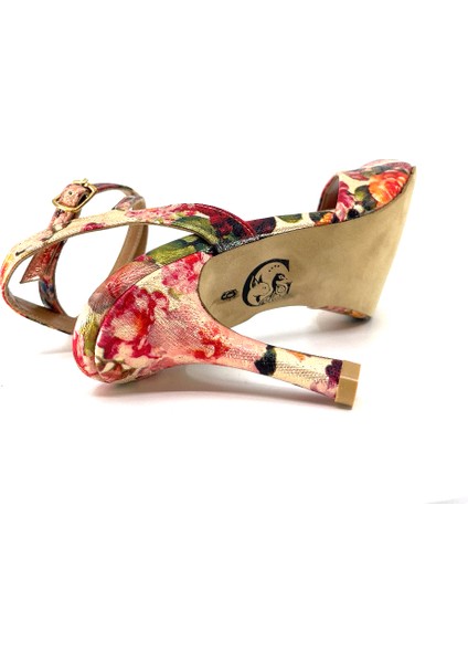 𝐅𝐋𝐎𝐑𝐀𝐍𝐀 | 𝐆𝐄𝐋𝐓𝐎𝐍𝐘® Tango • Düğün • Gece • Özel Gün • Çiçek Desenli Parlak Kumaşlı Zarif Kadın Topuklu Ayakkabı